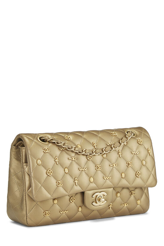 Paris-Egypt Metallic Gold Quilted Lambskin Classic Double Flap Medium, , large image number 1