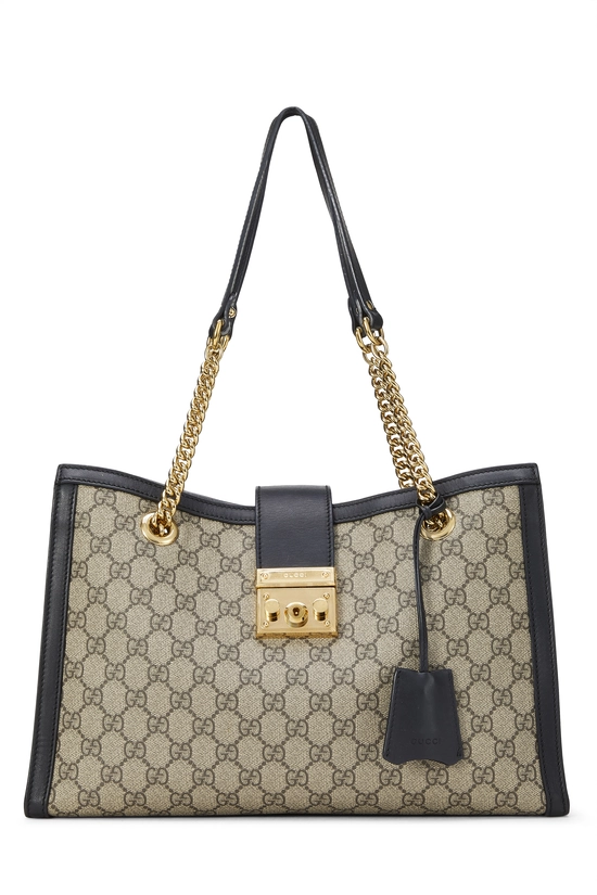 Pre-Owned Black GG Supreme Canvas Padlock Shoulder Bag QFBJUY0LK700H