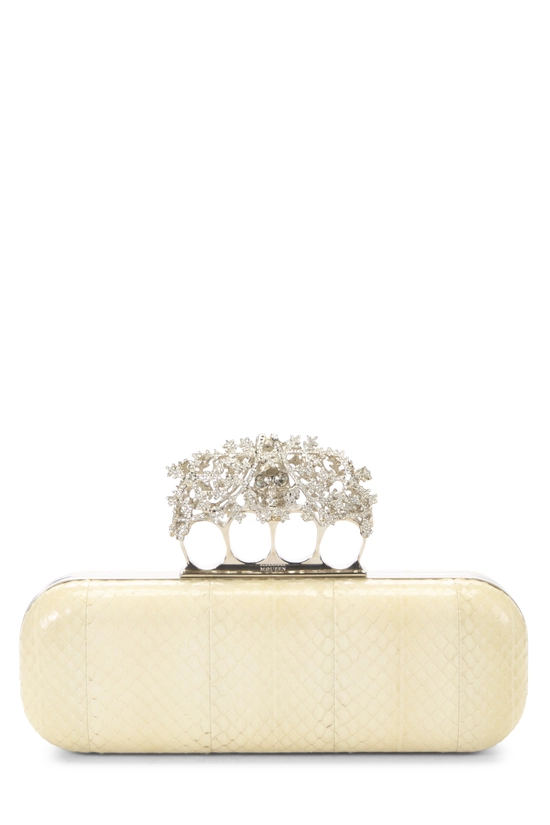 Beige Python Knuckle Clutch, , large image number 0