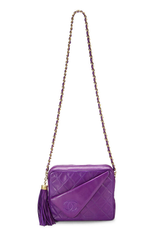 Purple Diagonal Quilted Lambskin 'CC' Camera Bag Small, , large image number 7