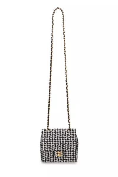 Black & White Houndstooth Wool Square Flap Mini, , large