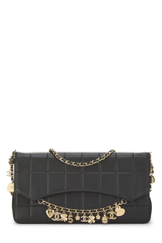 Black Lambskin Chocolate Bar Lucky Charms Flap Bag, , large image number 0