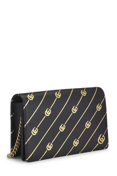 Black Leather GG Stripe Wallet On Chain (WOC), , large
