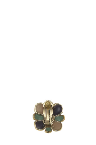 Gold & Multicolor Enamel 'CC' Flower Earrings, , large