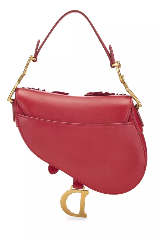 Red Calfskin 3D Flower Saddle Bag Mini, , large image number 3