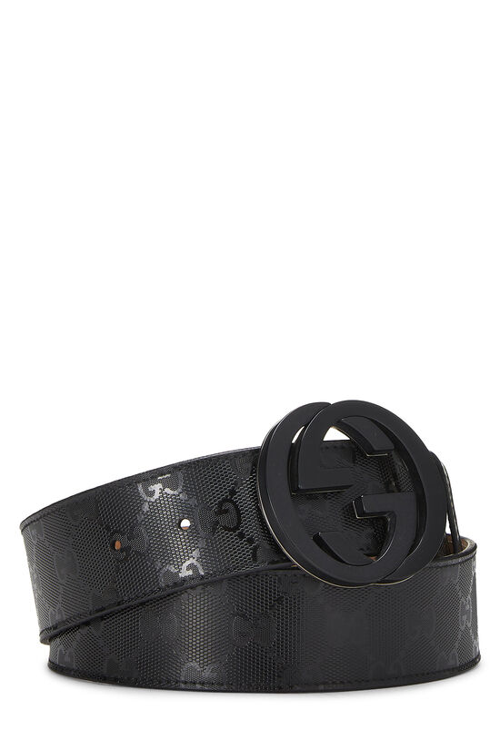 Black Guccissima Patent Leather Interlocking GG Belt, , large image number 0