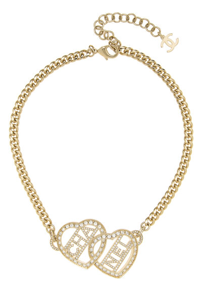 Gold Crystal Logo Heart Choker