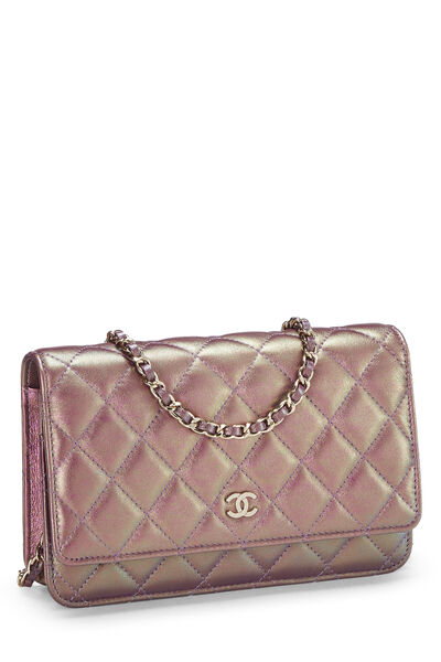 Chanel Patent Quilted Wallet On Chain WOC Brown Metallic Bronze CC