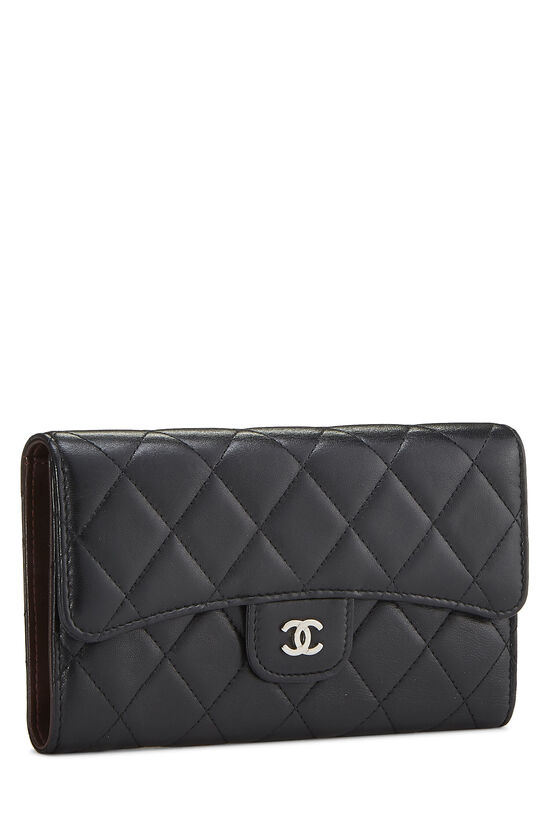 Black Quilted Lambskin Flap Wallet, , large image number 2
