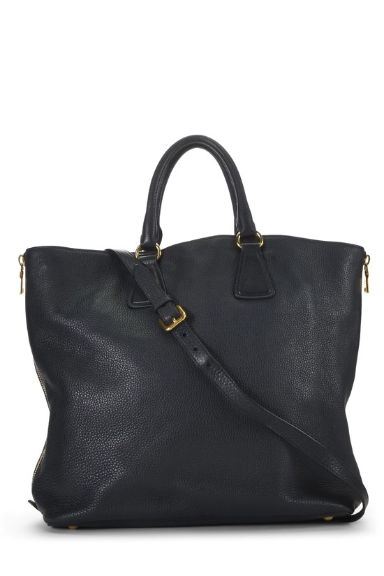 Navy Vitello Daino Side Zip Tote, , large image number 3