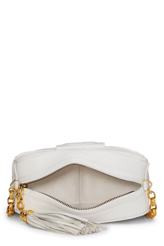 CHANEL White Chain Melody Camera Shoulder Bag Quilted Caviar