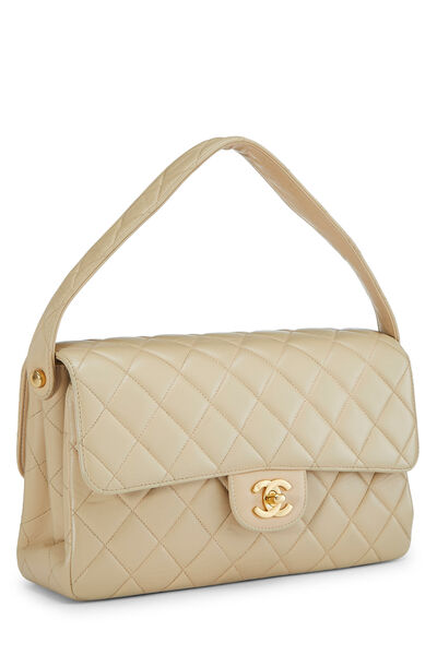 Beige Quilted Lambskin Double Sided Classic Flap Medium , , large
