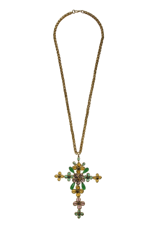 Multicolor Gold Gripoix Cross Necklace, , large image number 0