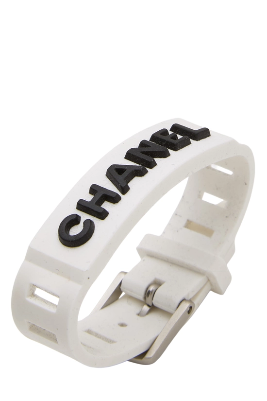 White Rubber Logo Bracelet, , large image number 0