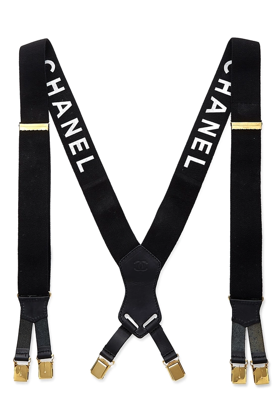 Black Elastic Logo Suspenders, , large image number 1