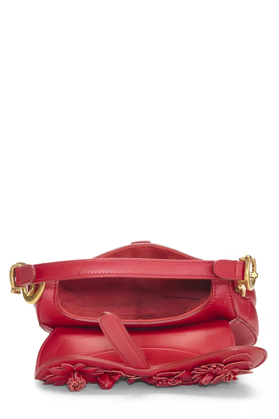 Red Calfskin 3D Flower Saddle Bag Mini, , large image number 5