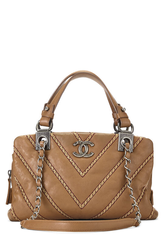 Brown Lambskin Chevron Stitch Convertible Handbag Small, , large image number 0