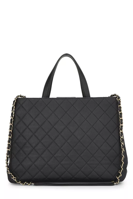 Black Quilted Caviar Business Affinity Shopping Bag Large, , large image number 3