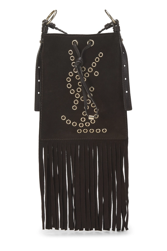 Brown Suede Studded Fringe Crossbody, , large image number 0