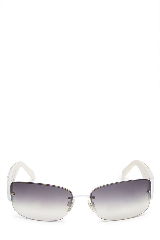 White Acetate & Crystal 'CC' Sunglasses, , large image number 1