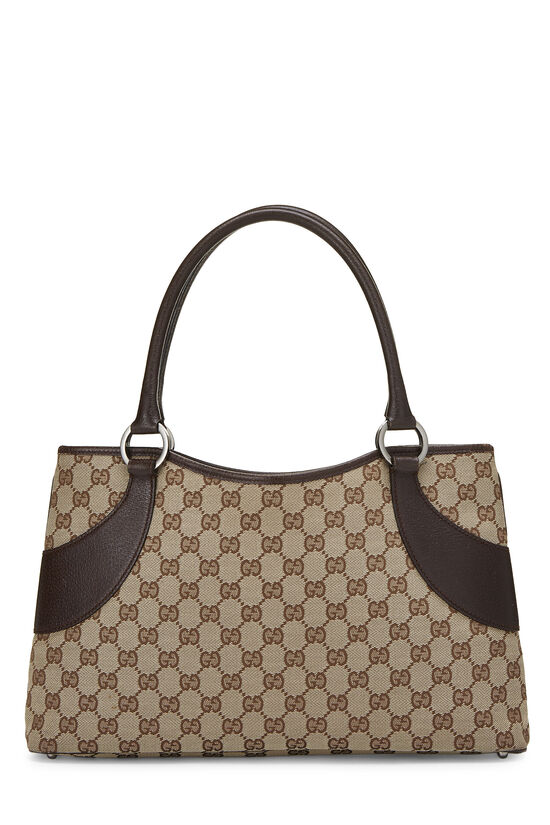 Authentic GUCCI beige/brown Original GG canvas brown Leather Lrge DONNA Tote  NWT