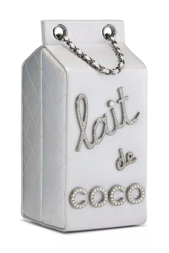 Metallic Silver Leather Coco Milk Carton Bag, , large image number 1