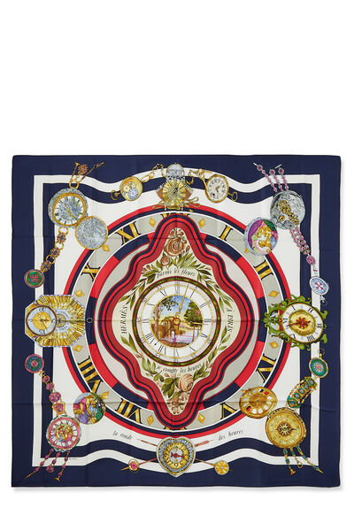 Navy & Multicolor 'Parmi les Fleurs Je Compte les Heures' Silk Scarf 90
