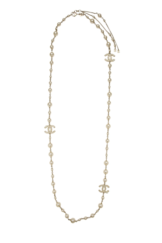 Gold Faux Pearl Necklace, , large image number 0