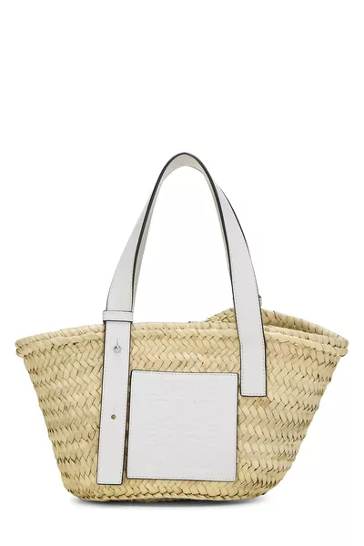 White Raffia Anagram Basket Bag Small