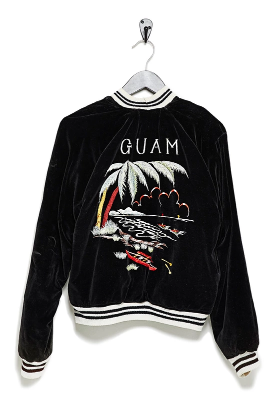 WGACA Vintage Silver Silk & Black Velvet Guam Reversible Jacket, , large image number 3