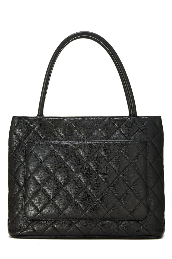 Black Quilted Caviar Medallion Tote, , large image number 3