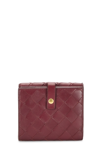 Burgundy Intrecciato Compact Zip Wallet