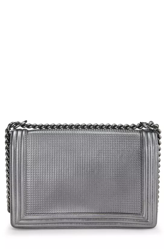 Silver Cube Embossed Calfskin Boy Bag Medium, , large image number 4