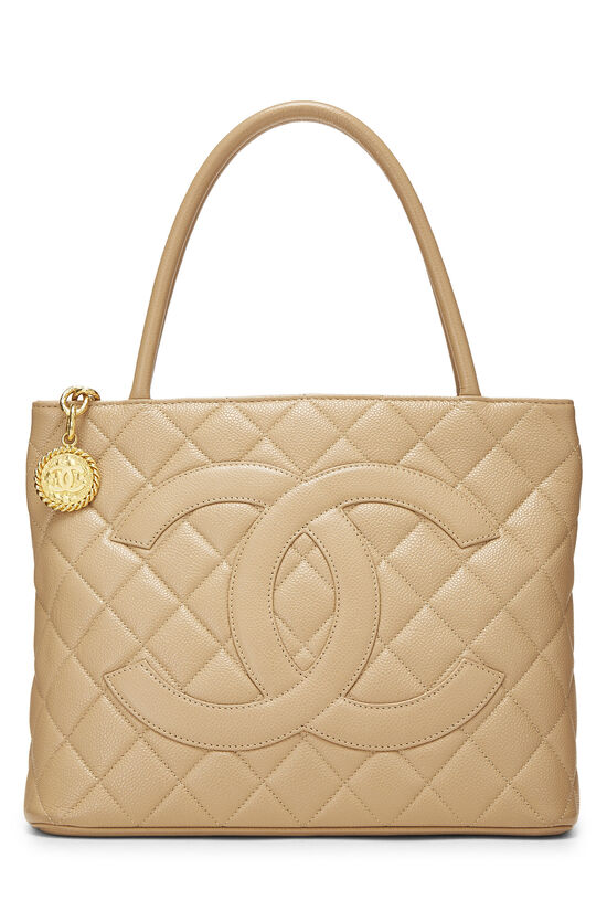 Beige Quilted Caviar Medallion Tote, , large image number 0