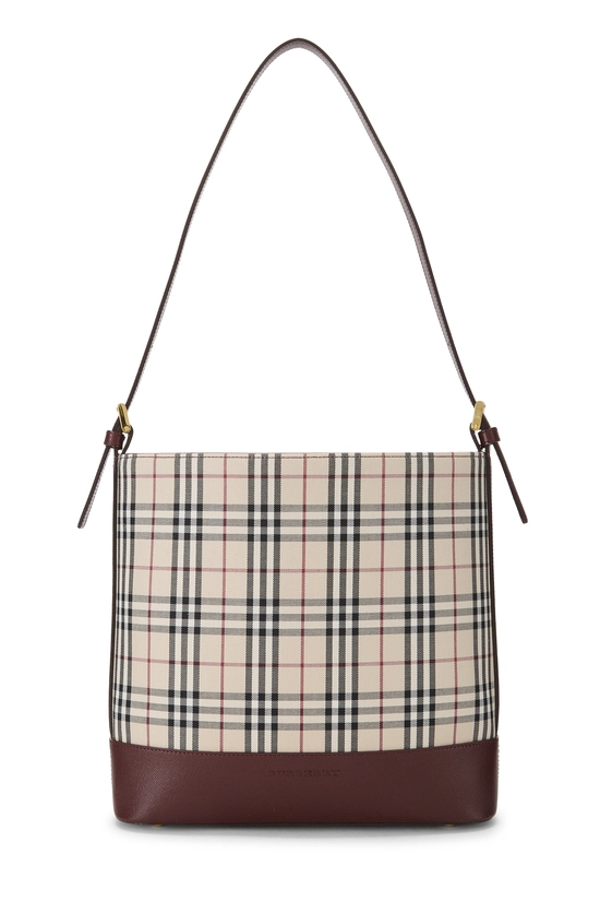 Burgundy House Check Jacquard Bucket Shoulder Bag Small, , large image number 0