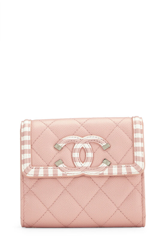 CHANEL Bi-Fold Compact Wallet Pink Ginza Japan Limited with Box Leather