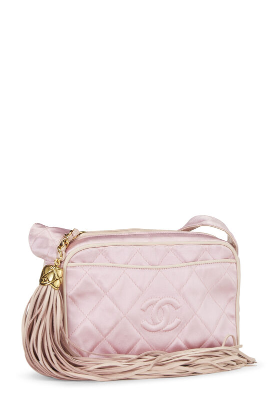 Pink Quilted Satin 'CC' Shoulder Bag Small, , large image number 2