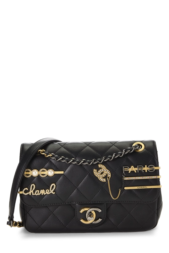 Pre-Owned Black Lambskin Coco Clips Rectangular Flap Small