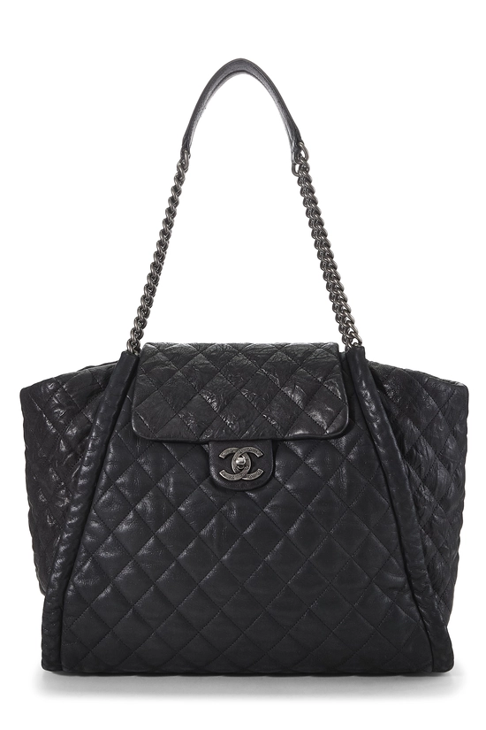 Black Calfskin Studded 'CC' Flap Tote, , large image number 0