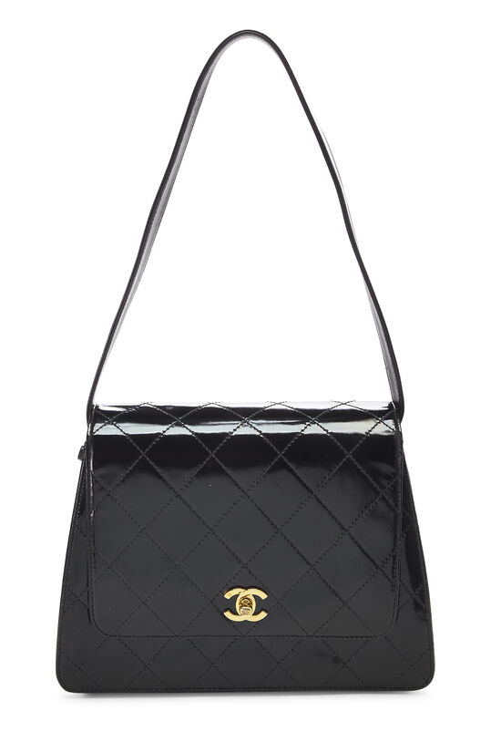 Chanel Chanel Black Quilted Patent Leather Shoulder Pochette Bag