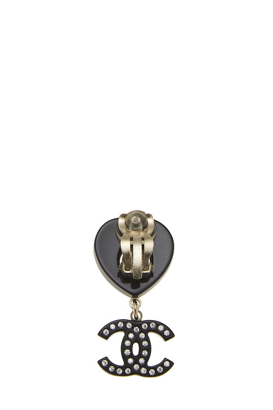 Chanel Black Acrylic & Crystal 'CC' Heart Earrings Q6J4MI00KB001