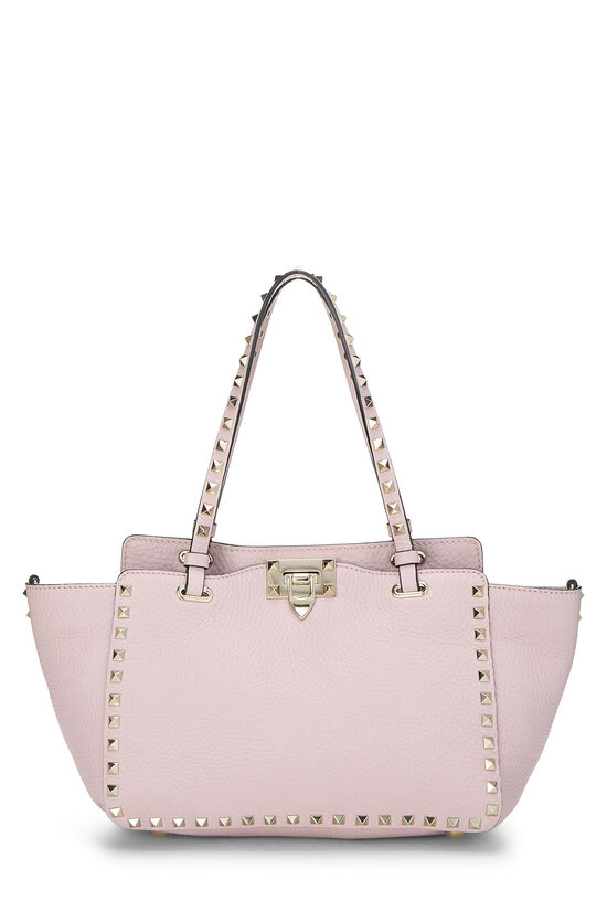 Pink Leather Rockstud Spike Tote Bag, , large image number 0
