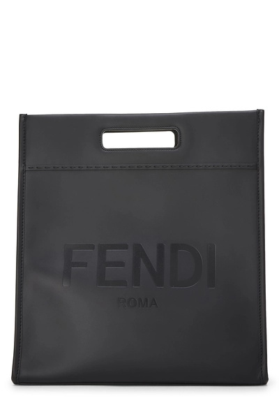 Fendi Black Calfskin Logo Shopper Tote Medium — photo 1