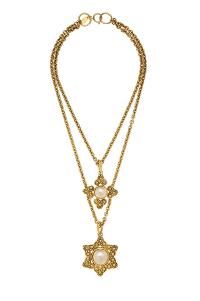 Gold 'CC' Sun Double Pendant Necklace