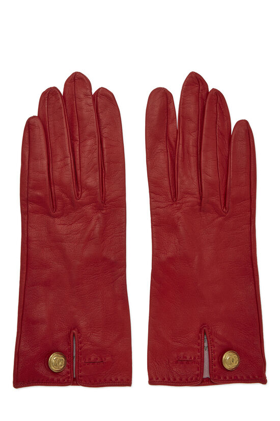 Red Lambskin 'CC' Button Gloves, , large image number 1