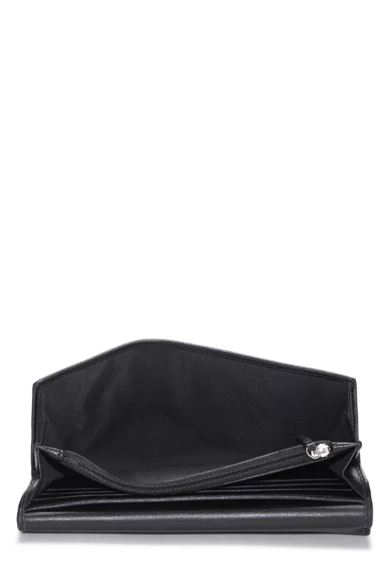 Black Embossed Camellia Calfskin Leather Wallet, , large image number 3