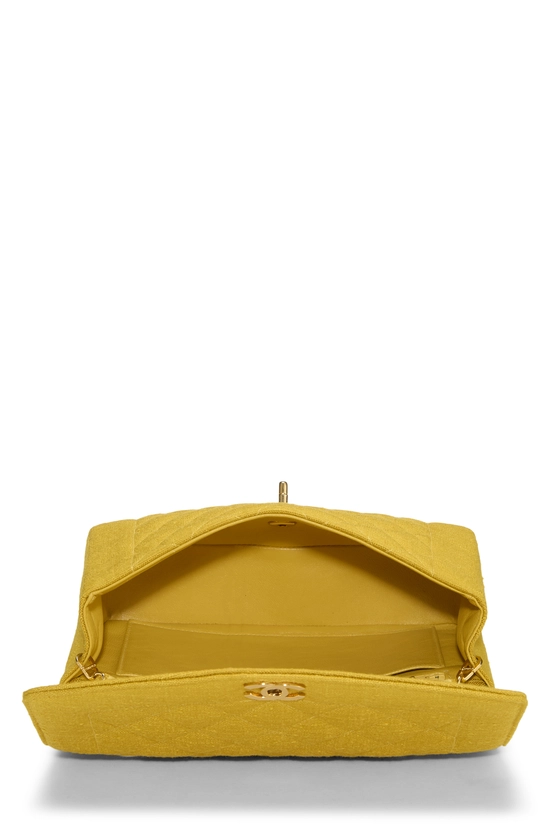 Yellow Quilted Linen Classic Flap Medium, , large image number 5