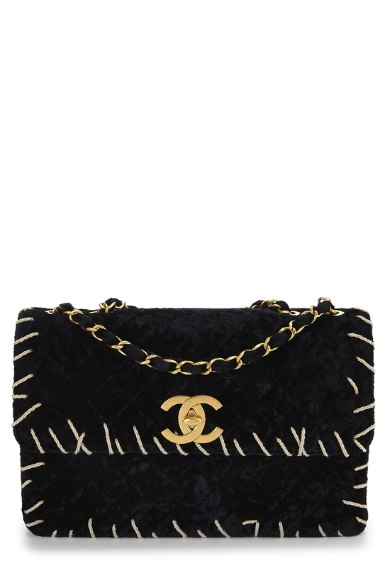 Black Crushed Velvet Whipstitch Half Flap Jumbo, , large image number 0