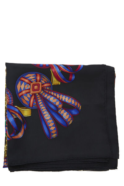Black & Multicolor 'Les Rubans Du Cheval' Silk Scarf 90, , large