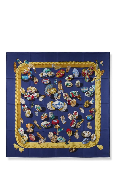 Blue & Multicolor 'Couvee d&rsquo;Hermes' Silk Scarf 90